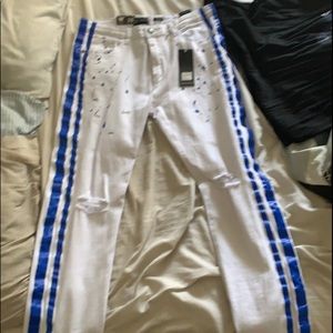 Side striped knee slit skinny fit Denim white